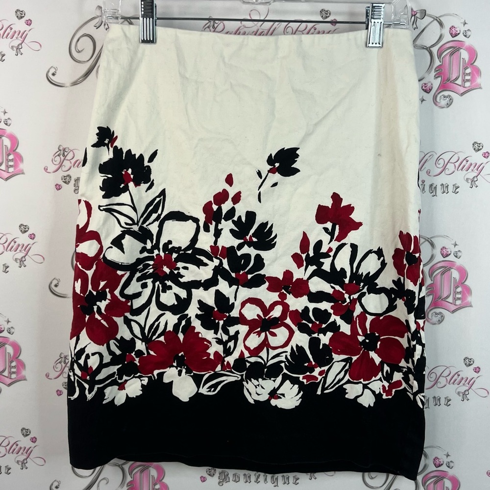 Ricki's skirt flowers floral black red white Cream and Black Floral Pencil Skirt